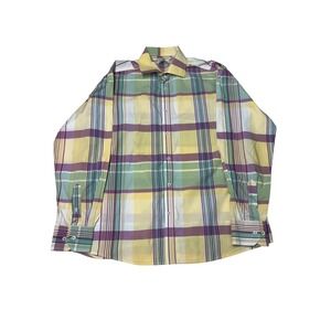 Southern Pines XL Plaid Shirt Mens Yellow Purple Green Long‎ Sleeve Button Up